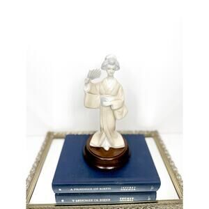Vintage 1984 Porcelain Geisha Figurine with Fan 10” Tall with Working Music Box